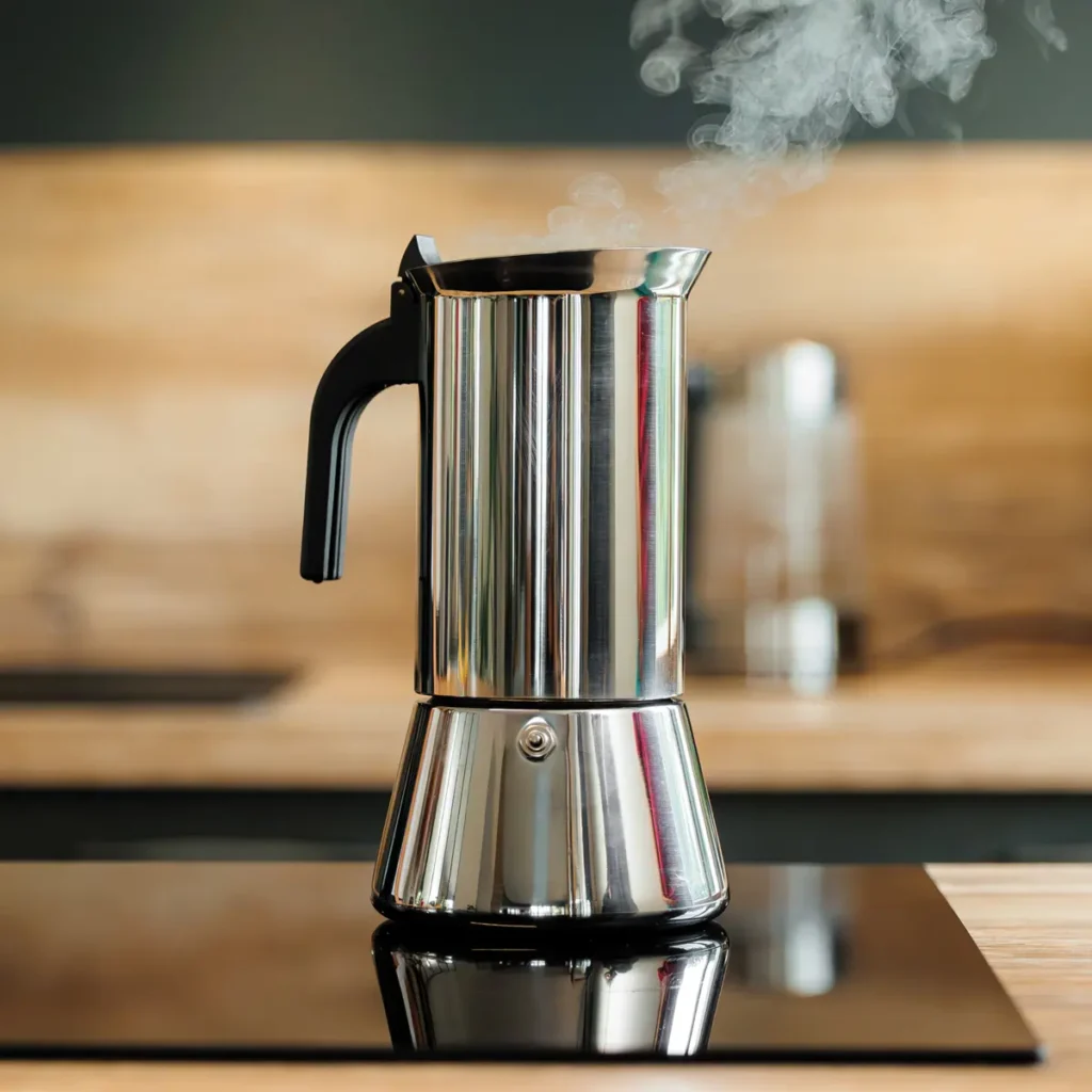 La cafetière à l'italienne, un ustensile incontournable pour préparer ton lupin moulu qui te servira à réaliser la recette du lupin banane de La Tribu des Kawas