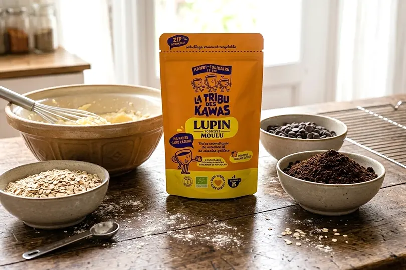 de délicieux ingrédients pour les cookies au lupin torréfié et pépites de chocolat, la recette de La Tribu des kawas